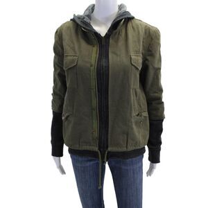 Jet John Eshaya Womens Cotton Hooded Drawstring Waisted Jacket Green Size S